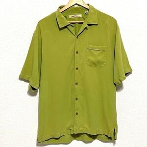 Tommy Bahama 100% SILK Men Olive Short Sleeve Shirt Size M